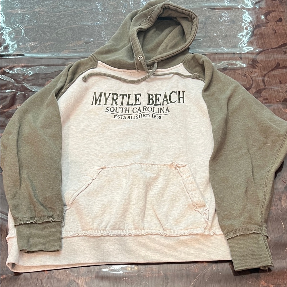 Medium Myrtle Beach Green and Cream Hoodie